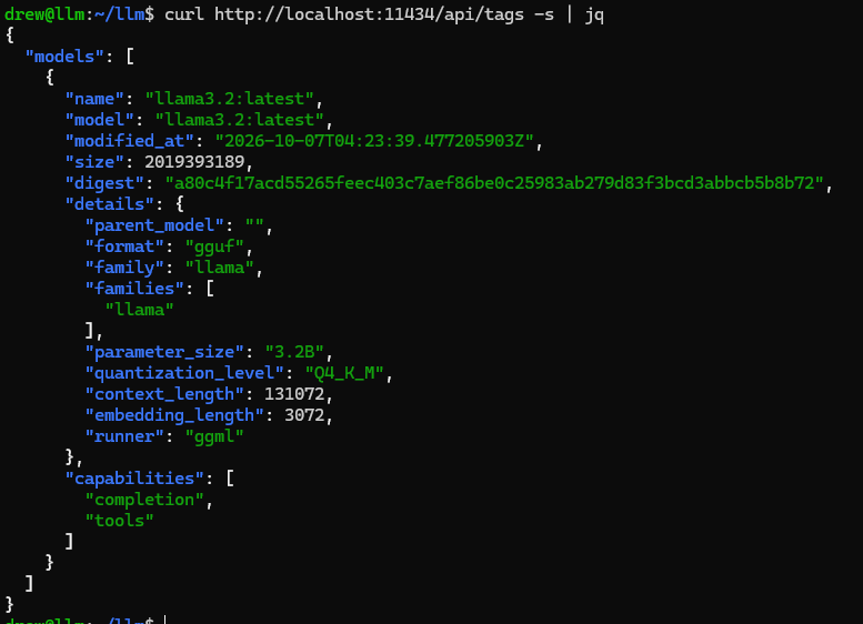 /api/tags listing installed models