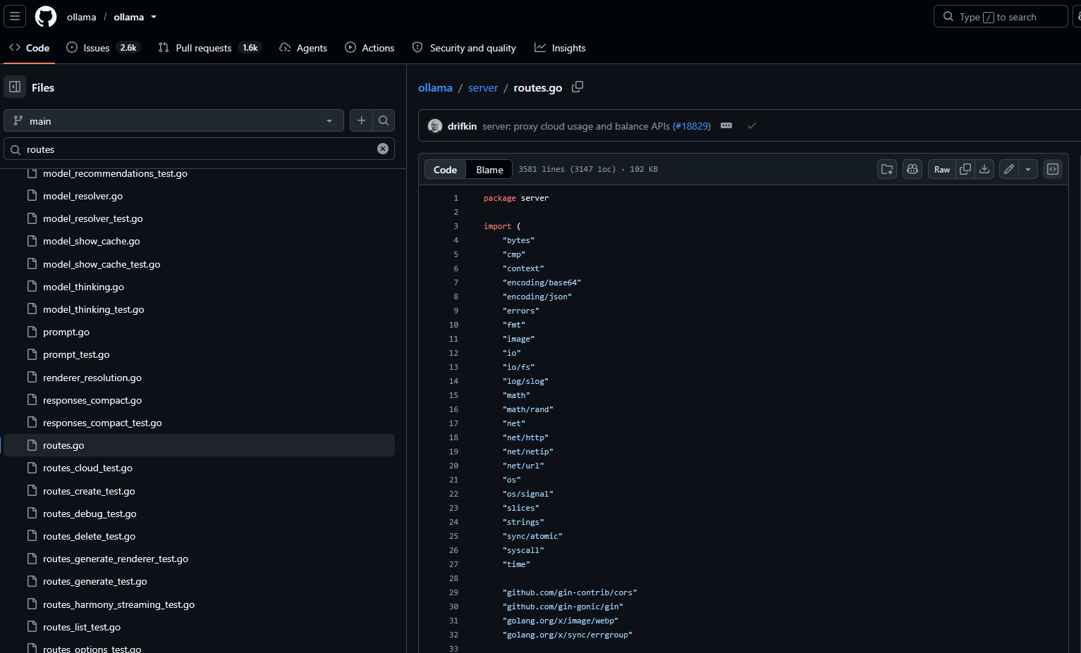 GitHub ollama server routes.go