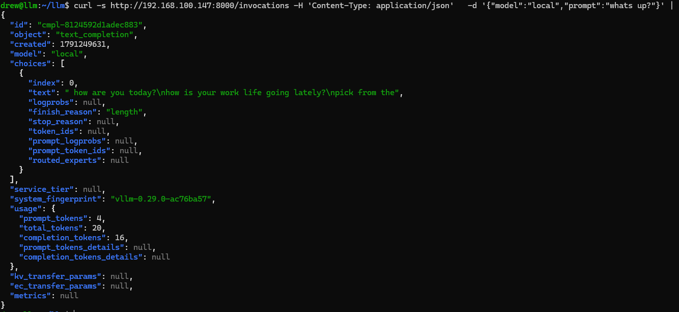 /invocations returning a full completion without auth