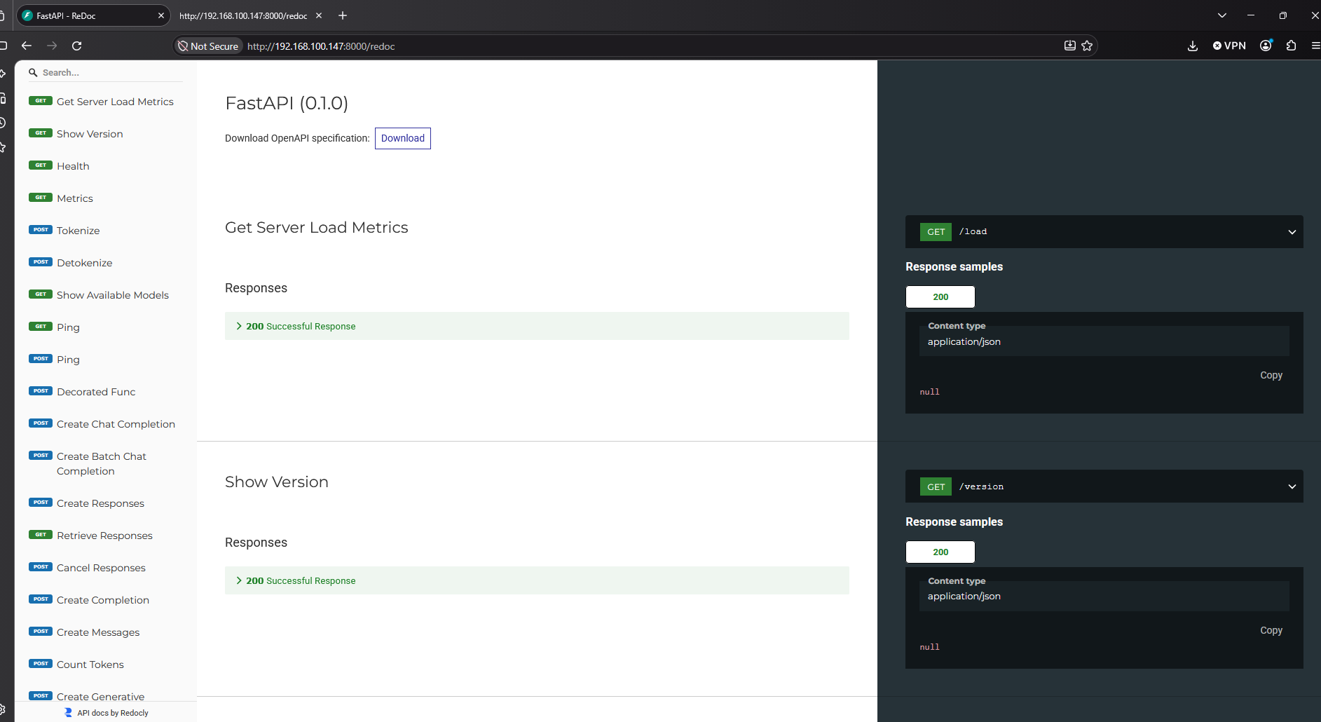 ReDoc API documentation page